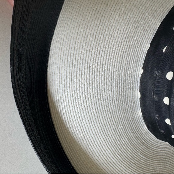 Vintage Black and White Woven Wide Brim Hat with Polka Dot Band - Picture 11 of 11